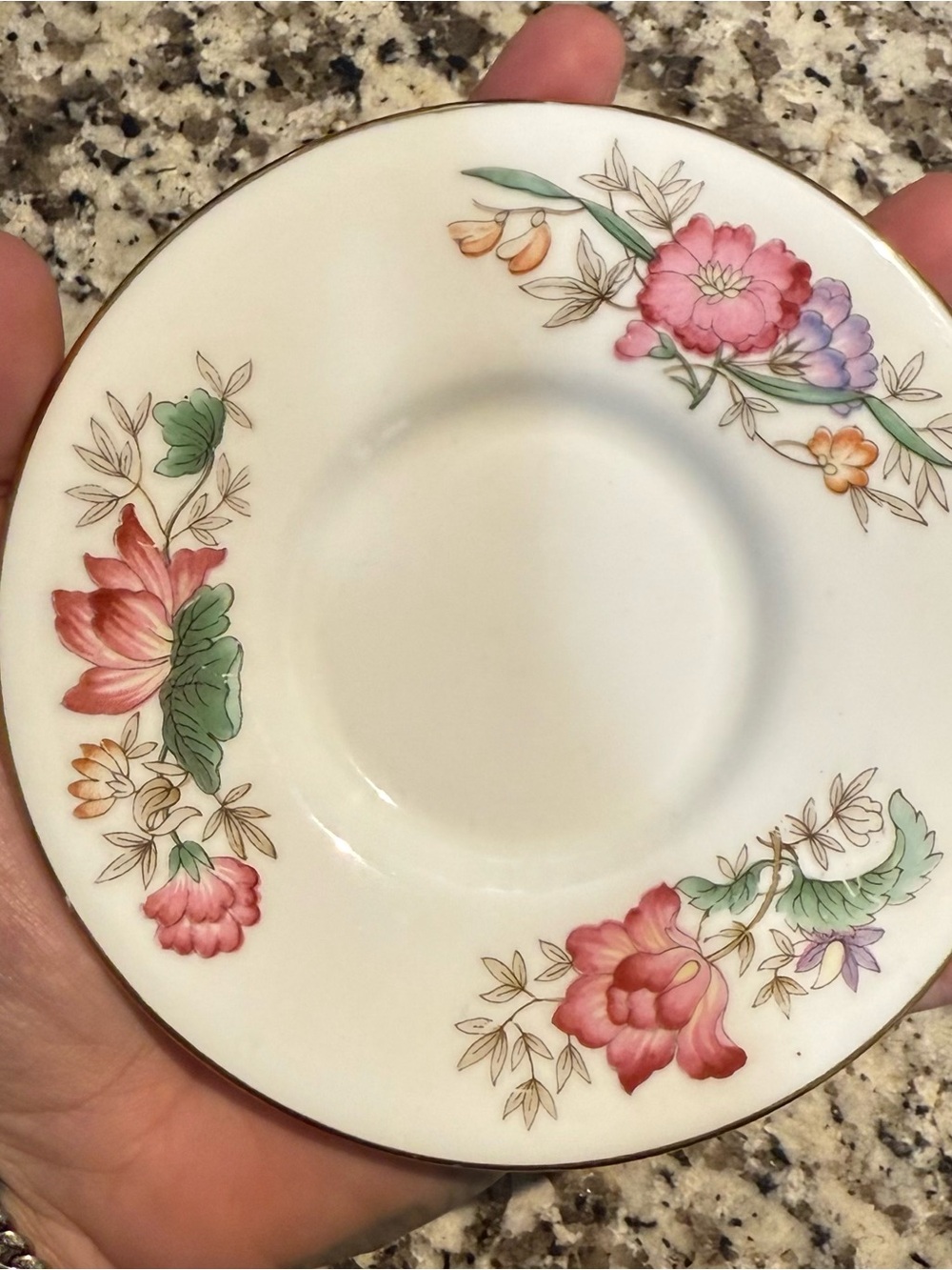 Wedgwood Floral Porcelain Saucer in Pink, Green and Gold